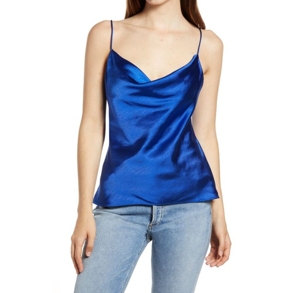 NWT ENDLESS ROSE Womens Blue Spaghetti Strap Cowl Camisole Top L